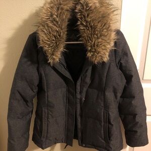 Prana Winter Jacket Women’s Medium Dark Charcoal Heather Gray Faux Fur Collar
